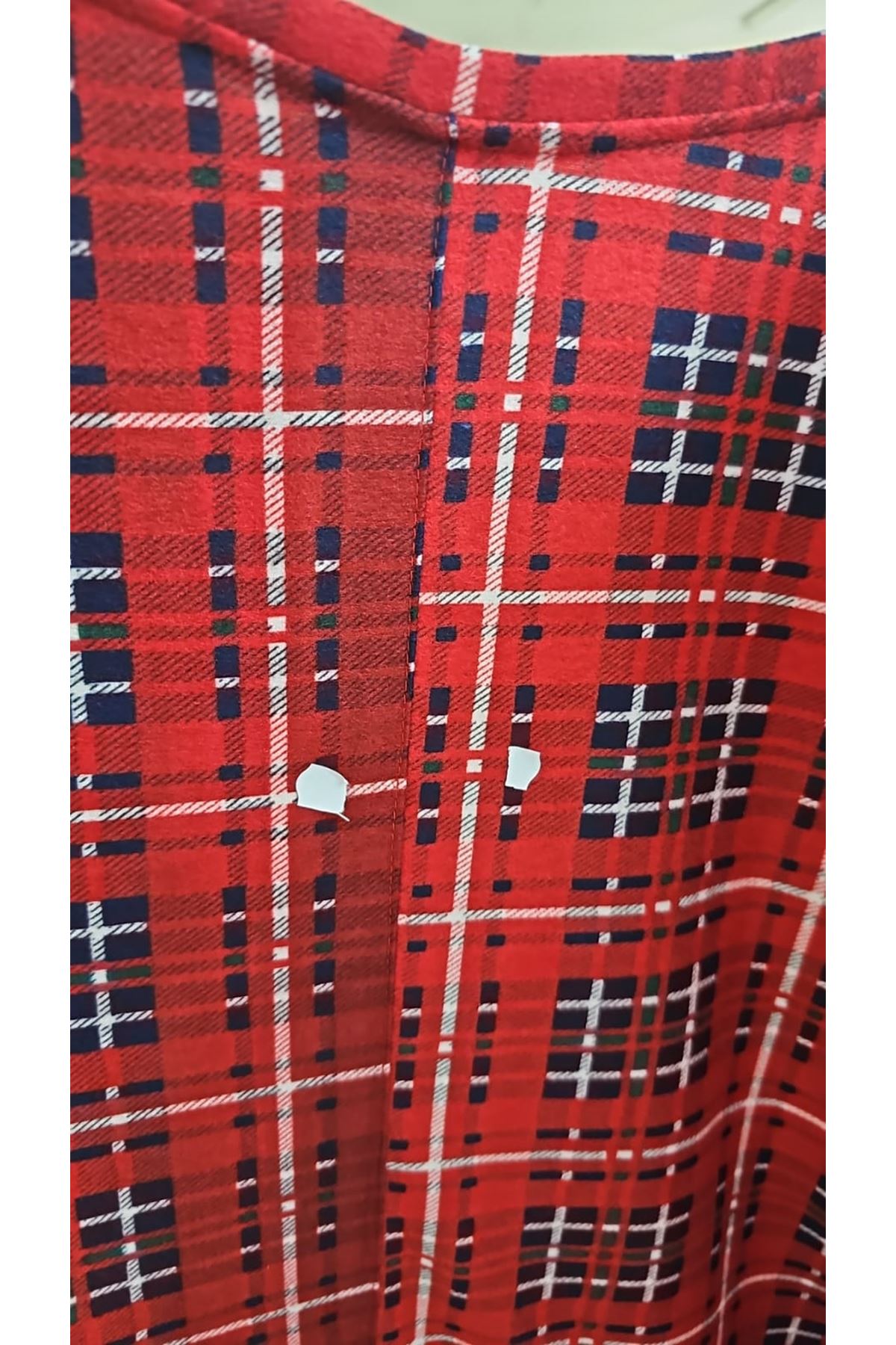 D-67810 Büyük Beden Uzunkol Desenli Süet Pantolonlu Pijama Takımı - Bordo Kare Desenli