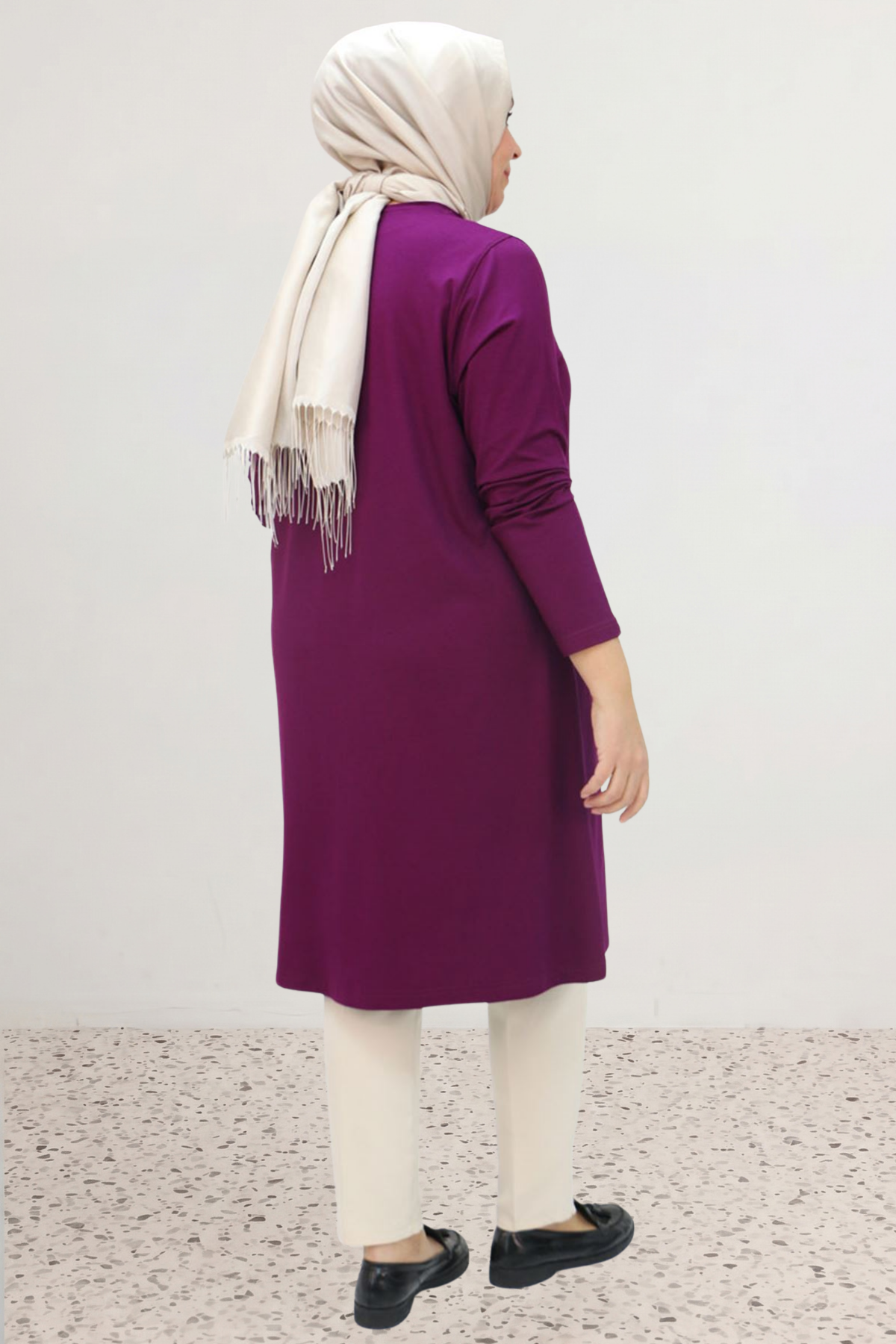 38501 Büyük Beden Basic Penye Tunik - Mor