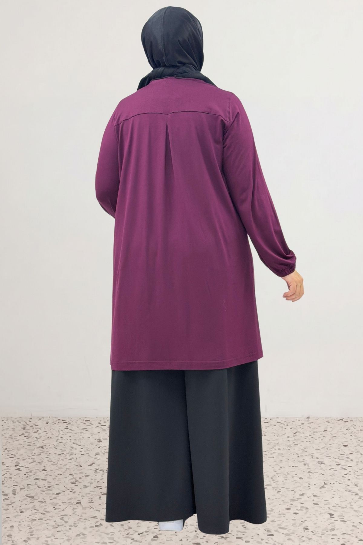 38014 Büyük Beden  Basic Penye Tunik - Bordo