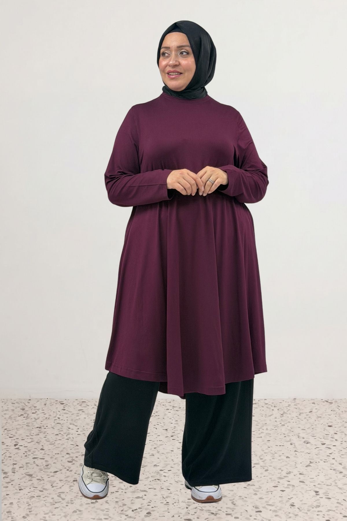 28016 Büyük Beden Mevlana Penye Tunik - Bordo