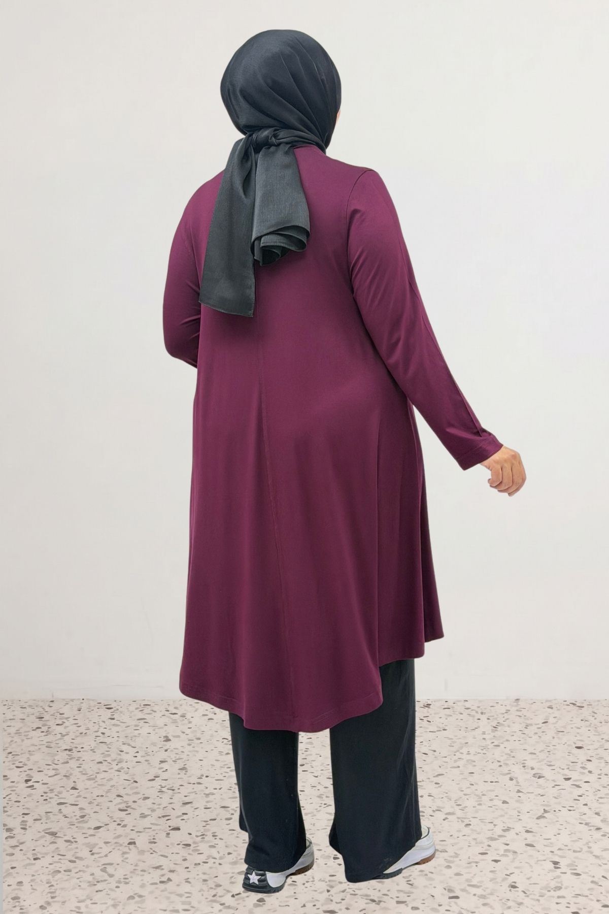 28016 Büyük Beden Mevlana Penye Tunik - Bordo