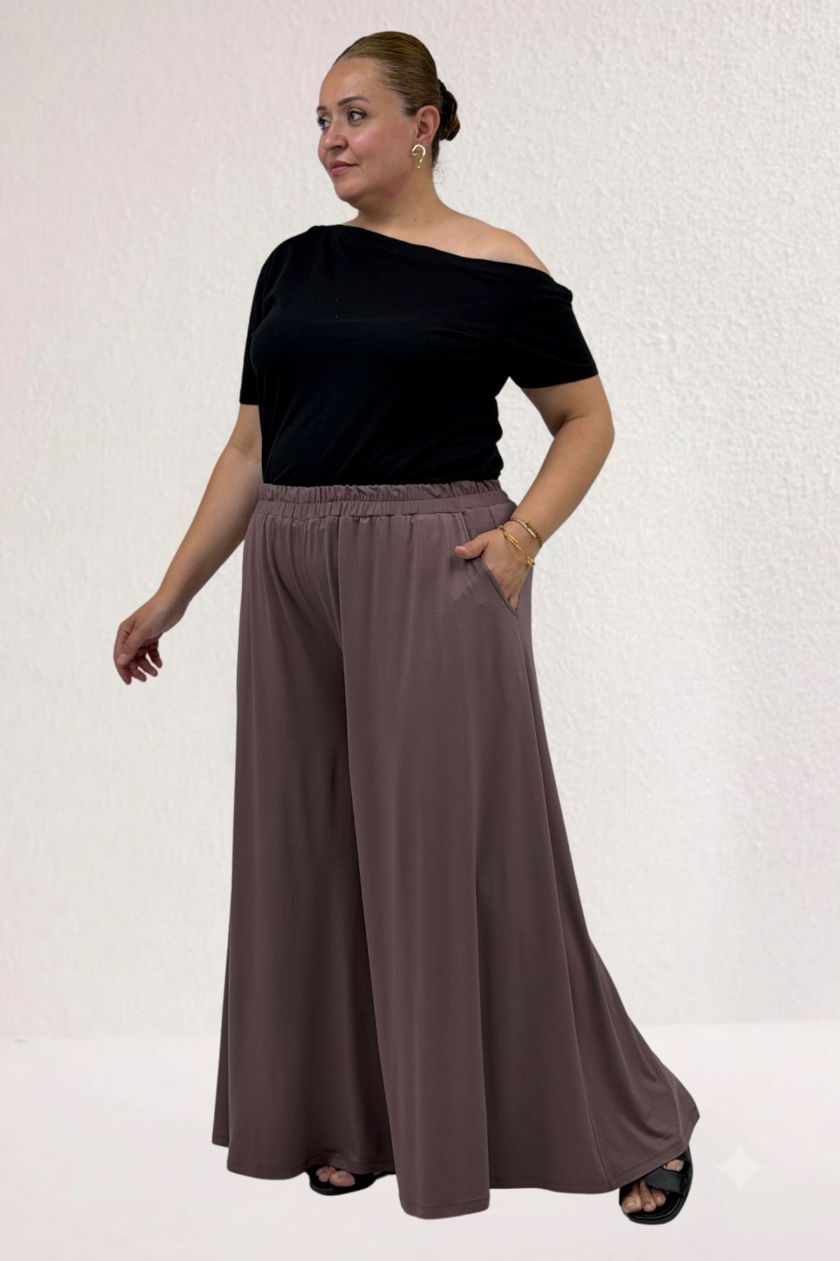 49003 Large Size Combed Cotton Skirt Trousers with Elastic Waist - Emerald