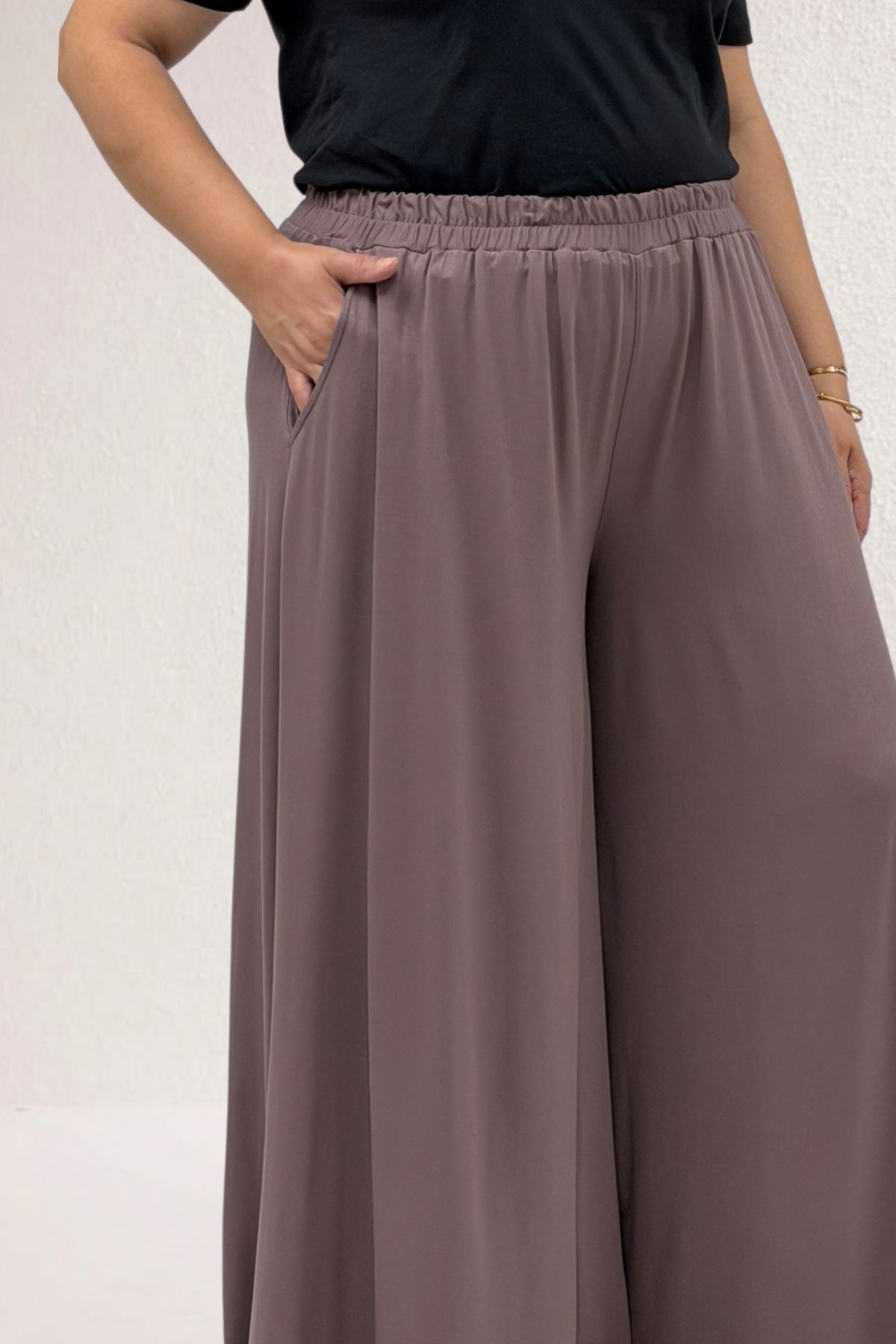 49003 Large Size Combed Cotton Skirt Trousers with Elastic Waist - Emerald