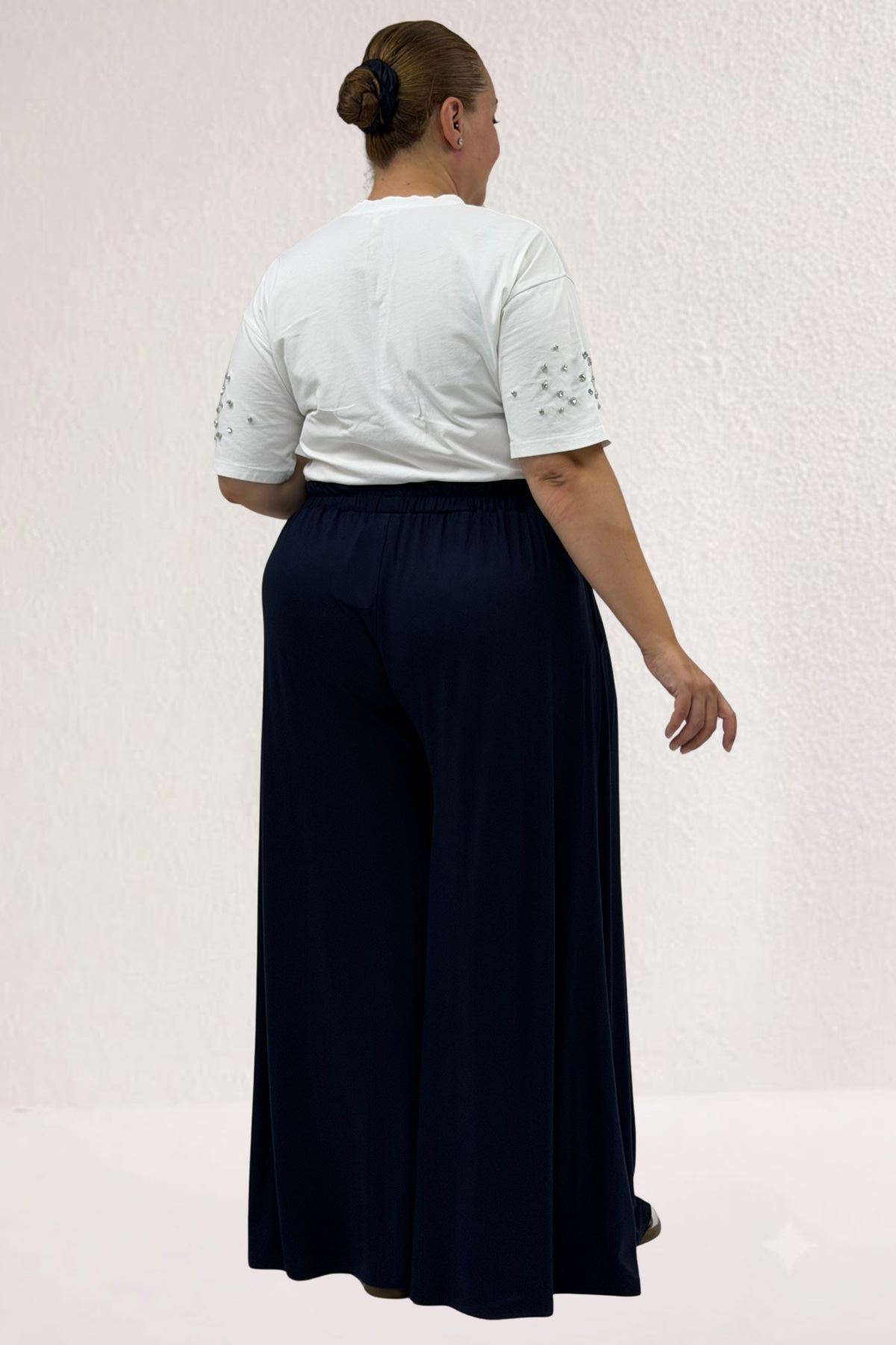 49003 Large Size Combed Cotton Skirt Trousers with Elastic Waist - Emerald