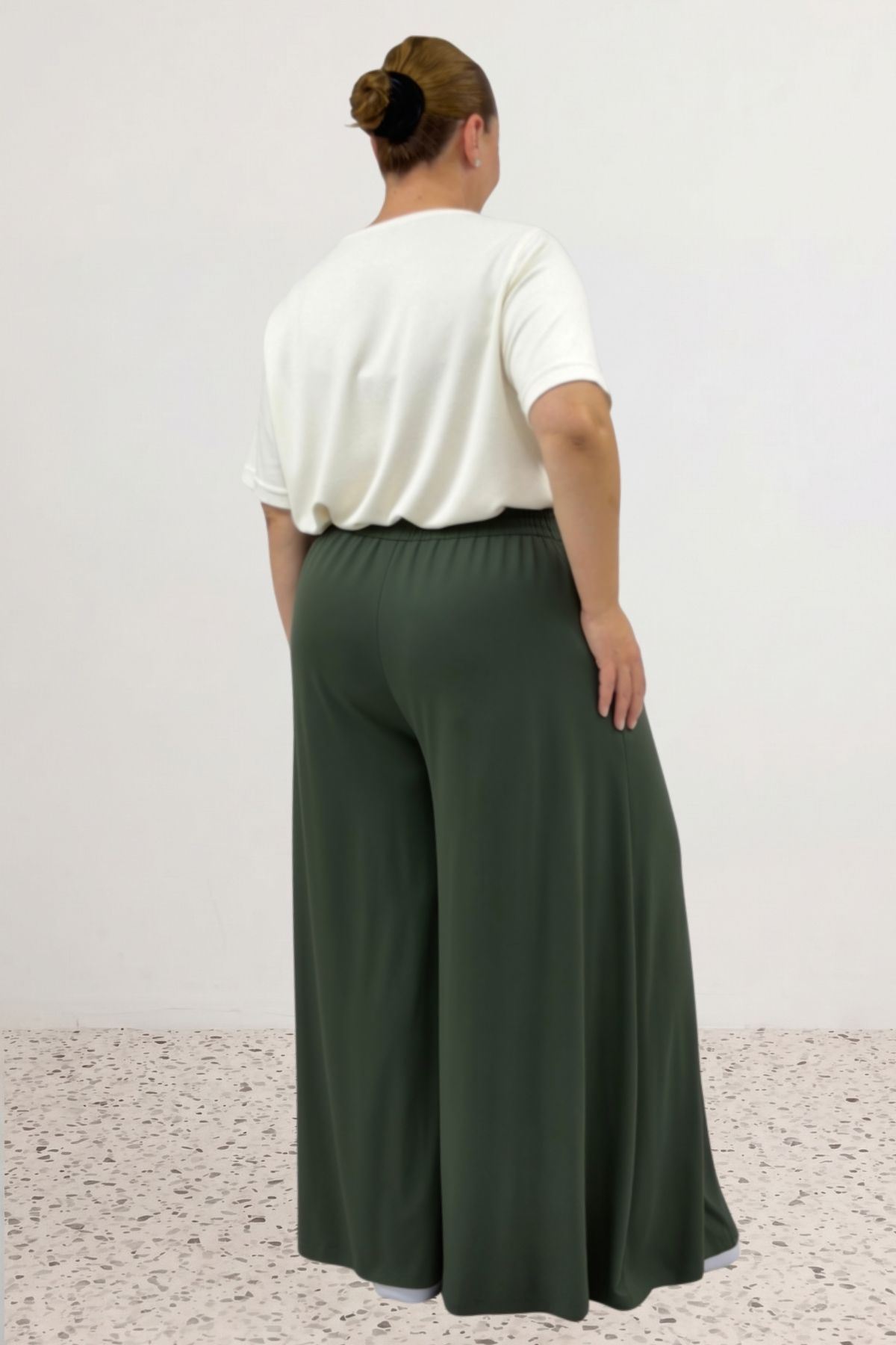 49003 Large Size Combed Cotton Skirt Trousers with Elastic Waist - Emerald