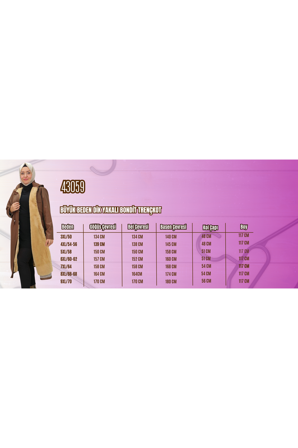 T-43059 Büyük Beden Dik Yakalı Bondit Trençkot - Siyah