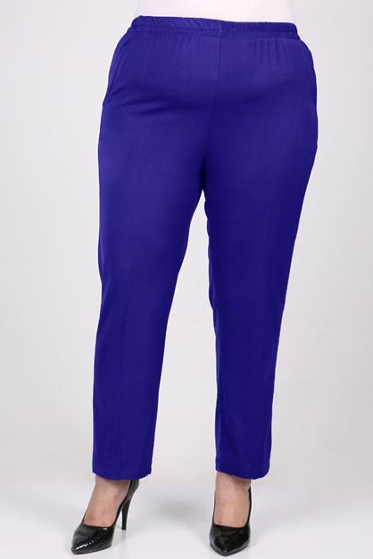 F-29020 Büyük Beden Beli Lastikli Boru Paça En Boy Pantolon - Saks