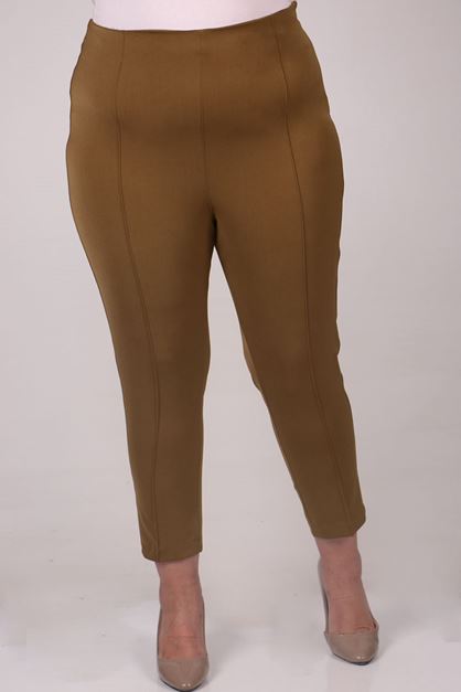 F-29029 Büyük Beden Yandan Fermuarlı Dar Paça Pantolon-Kahve