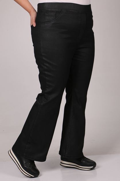 F-9137-7 Büyük Beden Beli Lastikli İspanyol Paça Kot Pantolon - Koyu Antrasit