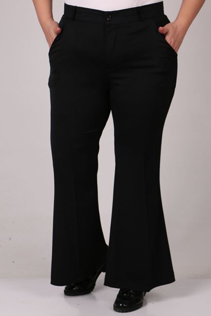 D-29031 Büyük Beden İspanyol Paça Defolu Pantolon-Siyah 