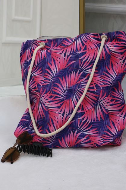 101 Beach Bag - Fuchsia Leafy