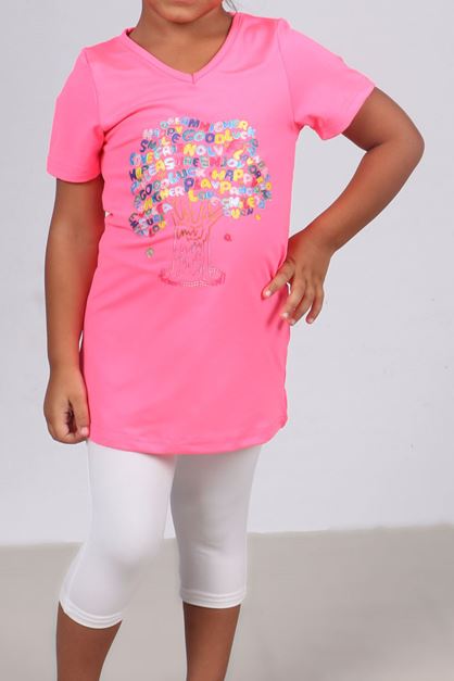 1708 -1 Ağaç Baskılı Çocuk Havuz Mayosu-Pembe-Beyaz