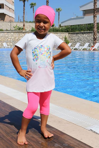 1708 Kids Swimsuit- White - Pink
