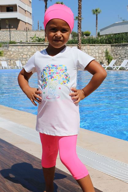 1708 Kids Swimsuit- White - Pink
