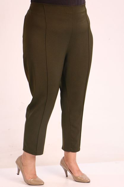 F-29029 Büyük Beden Yandan Fermuarlı Dar Paça Pantolon-Haki