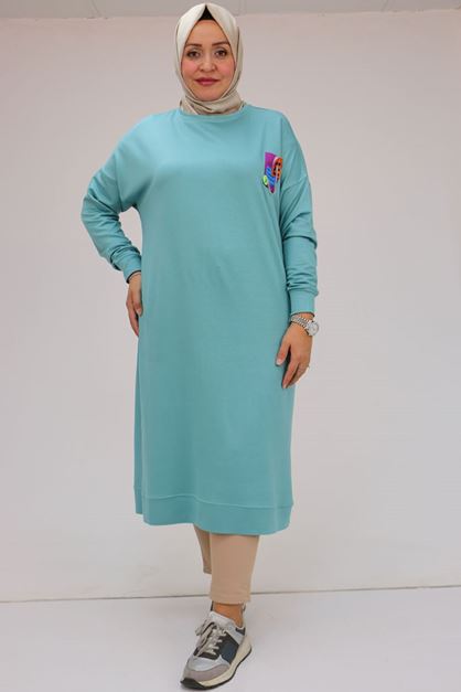 F-38139 Büyük Beden Armalı Kristal İki İplik Tunik - Nefti