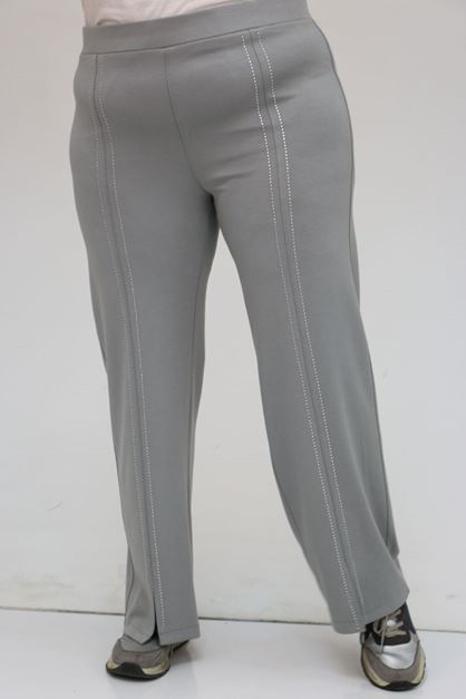 F-49024 Büyük Beden Taş Detaylı Osyho Pantolon - Gri