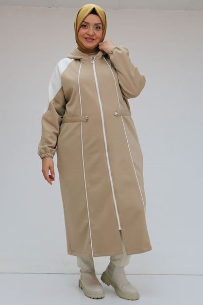 43046 Büyük Beden Kıstırma Biyeli Reglan Kol Osyho Kap - Vizon
