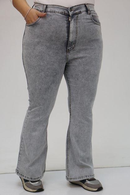 F-9110-9 Büyük Beden İspanyol Paça  Kot Pantolon - Gri