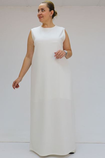 D-42050 Büyük Beden Oysho Kolsuz Elbise - Ekru 