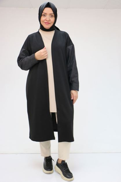 43095 Büyük Beden  Kot Garnili Osyho Ceket - Siyah