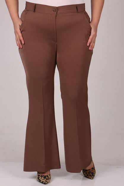 29031 Büyük Beden İspanyol Paça Pantolon - Vizon