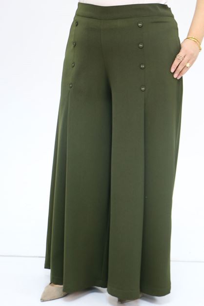 D-49009  Büyük Beden Düğme Detaylı Aspen Pantalon - Haki 