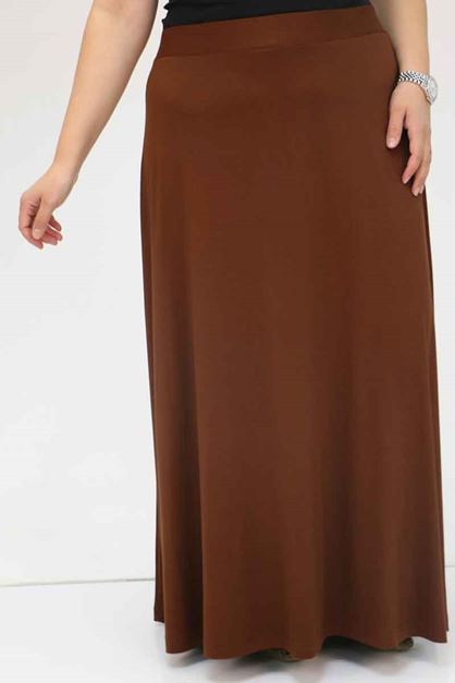 45005 Büyük Beden Sandy Basic Etek - Kahve