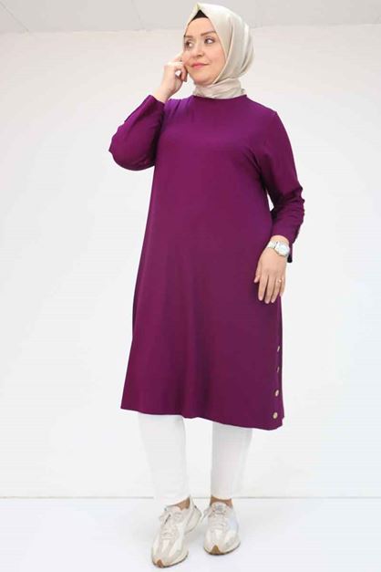 8180 تونيك بأزرار مقاس كبير -  لون القهوة 