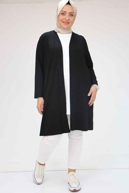 43008 Büyük Beden Penye Ceket - Siyah