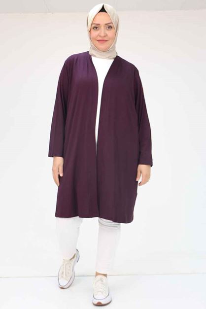 43008 Büyük Beden Penye Ceket - Mor