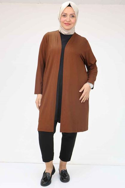 43008 Büyük Beden Penye Ceket - Kahve