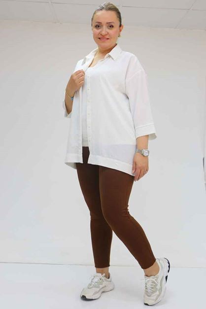 59501 Büyük Beden Penye Tayt - Kahve