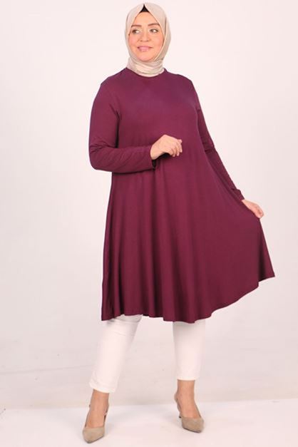 28016 Plus Size Mevlana Combed Cotton Tunic - Plum