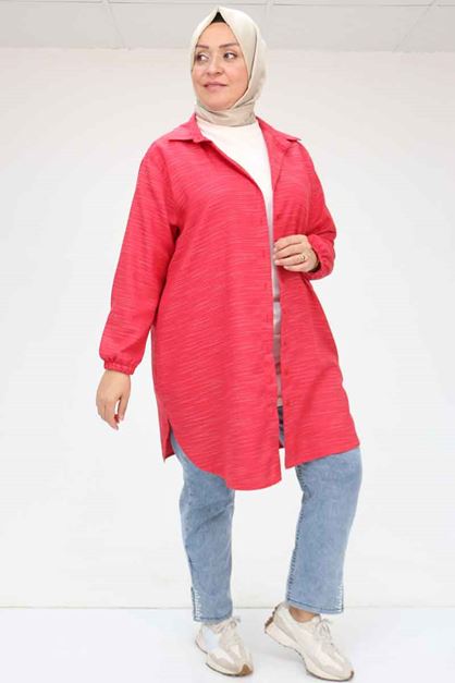 58068 Büyük Beden Erkek Yakalı Gömlek - Kırmızı Kırçıllı