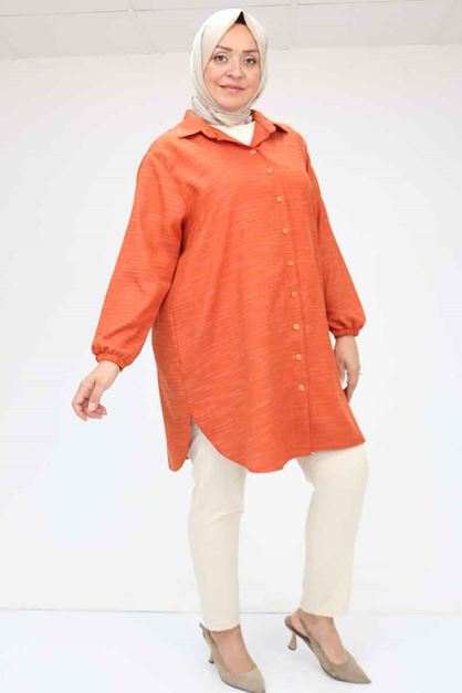 58068 Büyük Beden Erkek Yakalı Gömlek - Kiremit Kırçıllı