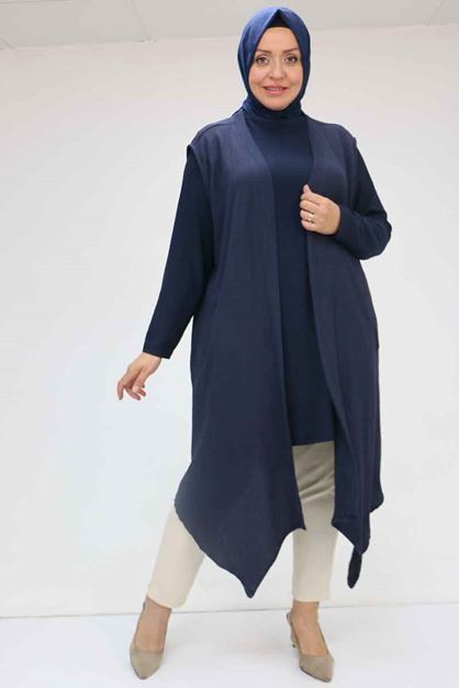 57202 Büyük Beden Yelek-Tunik İkili Bürümcük Takım - Lacivert