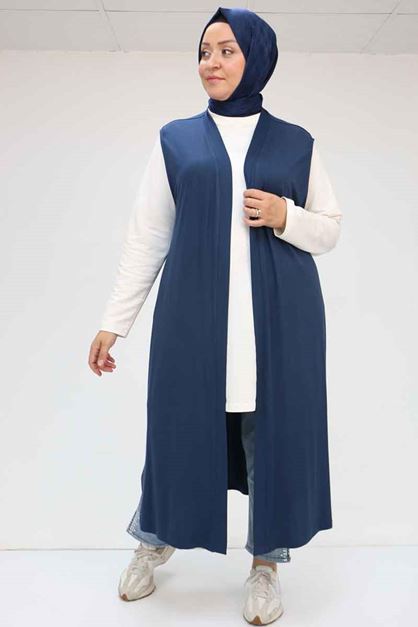 34000 Büyük Beden Penye Giy-Çık Yelek -  Lacivert