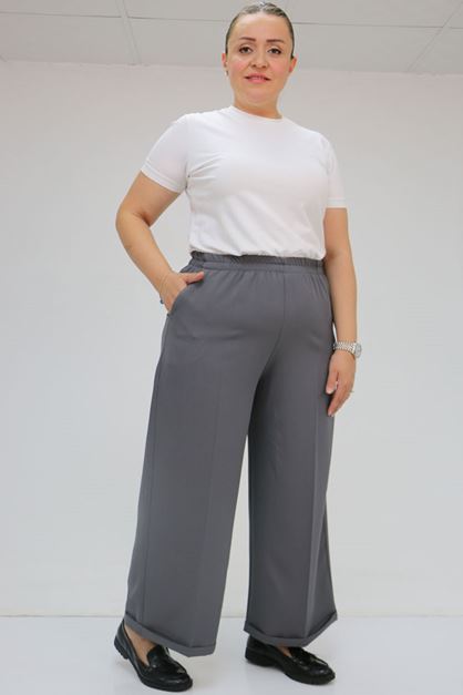 59008 Büyük Beden Beli Lastikli Duble Paça Pantolon - Antrasit