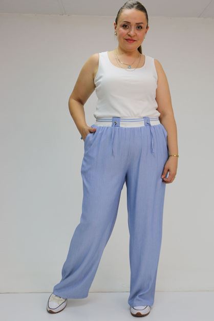 59007 Büyük Beden Kemeri Ribana Detaylı Xons Kot Pantolon - Mavi