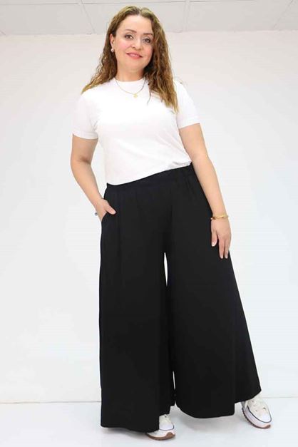 49003 Büyük Beden Beli Lastikli Penye Etek Pantolon - Siyah