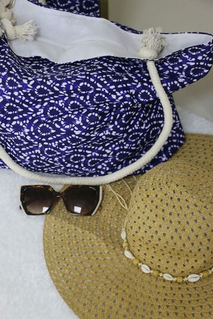 102 Büyük Plaj Çantası - Damla Desen Saks