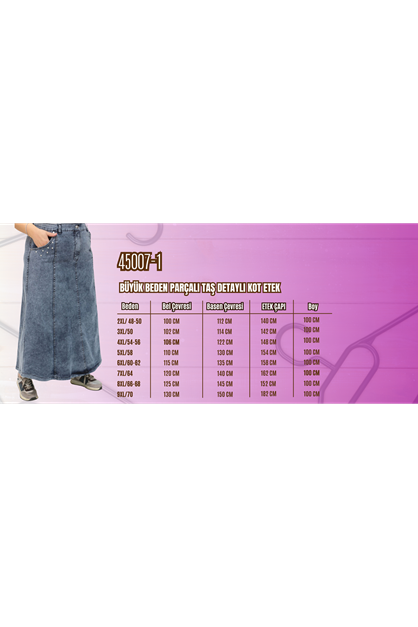 D-45007-1 Büyük Beden Parçalı Taş Detaylı Kot Etek - Gri 