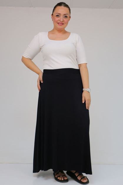 D-45005 Büyük Beden Sandy Basic Etek - Koyu Lacivert  