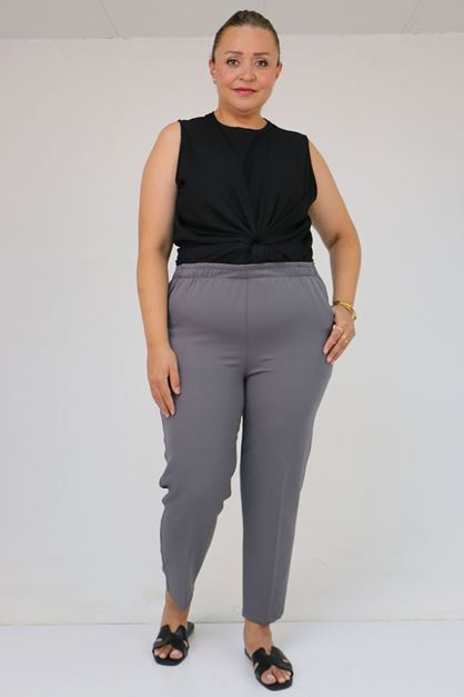 59018 Büyük Beden Boru Paça Double Kumaş Pantolon - Gri
