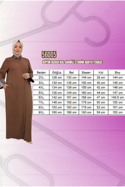 56005 Büyük Beden Kol Garnili Etamin Abaya Ferace - Petrol