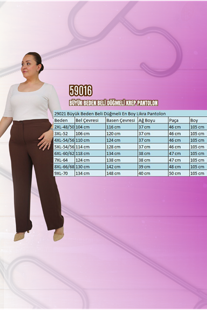 59016 Büyük Beden Beli Düğmeli Krep Pantolon - Bordo