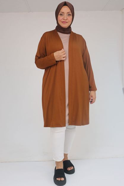 43008 Büyük Beden Penye Ceket - Taba