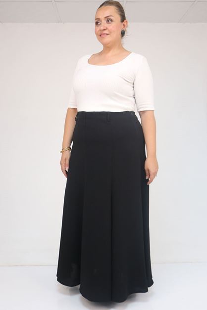 55002 Büyük Beden Kemerli Yandan Fermuarlı Etek - Siyah