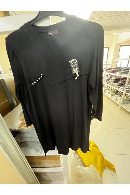 T-48110 Büyük Beden Penye Tunik - Siyah 
